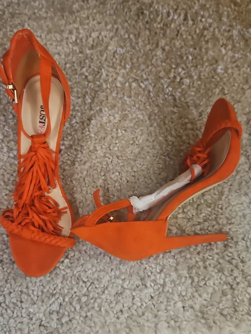 Orange Braided Lace-Up High Heel Sandals